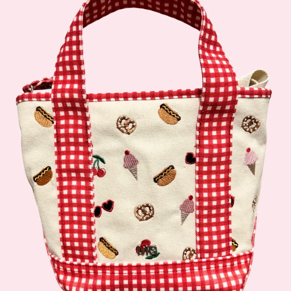 Summer Fair Madden Girl Mini Tote NWT Canvas Summer Red Gingham Cross Body Bag - Picture 7 of 12